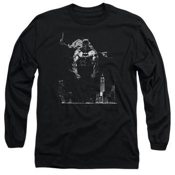 Black men's long sleeve t-shirt with Batman Dirty City graphic