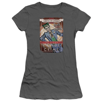 Charcoal juniors t-shirt with Batman Clown Prince graphic