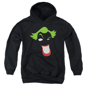 Black youth hoodie for ages 8 to 12 with Joker Simplified graphic