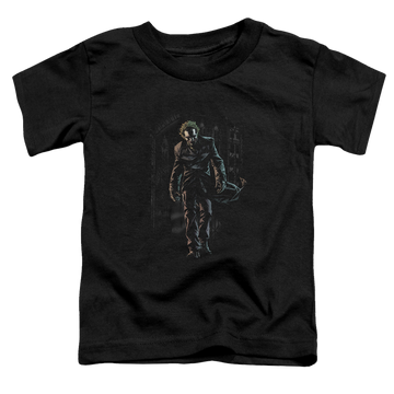 Black toddler t-shirt with Joker Leaves Arkham graphic