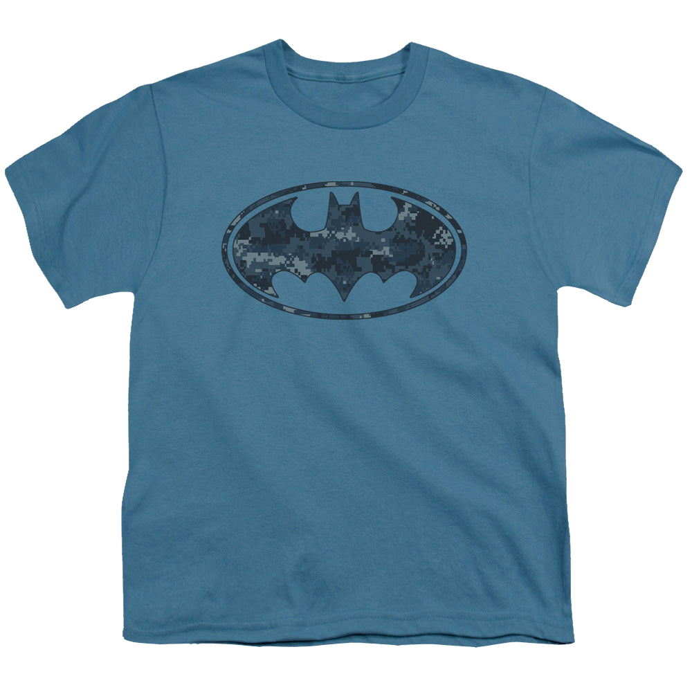 DC Batman Navy Camo Shield - Youth T-Shirt Youth T-Shirt (Ages 8-12) Batman   