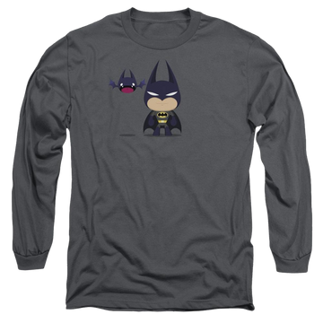 Charcoal men's long sleeve t-shirt with Cute Batman graphic