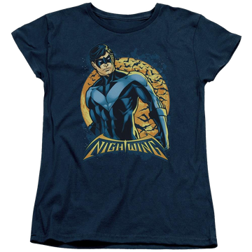 Navy women's t-shirt with Batman Nightwing Moon graphic
