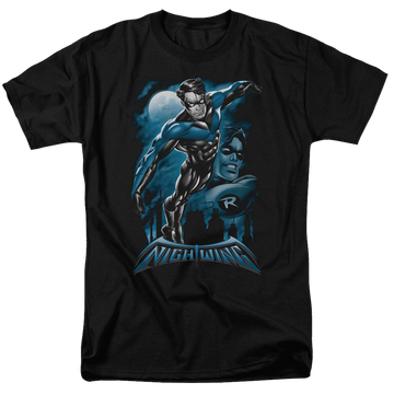 Black men's regular fit t-shirt with Nightwing Batman All Grown Up graphic