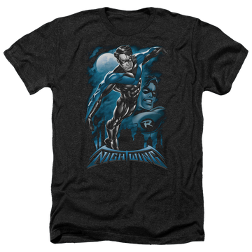 Charcoal men's heather t-shirt with Nightwing Batman All Grown Up graphic