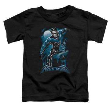 Black toddler t-shirt with Nightwing All Grown Up graphic