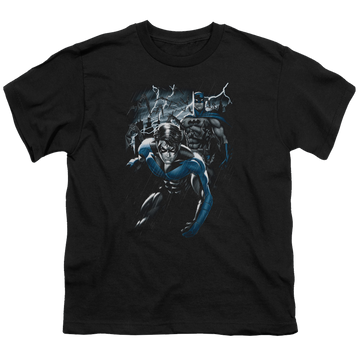 Black youth t-shirt for ages 8 to 12 with Nightwing Dynamic Duo graphic