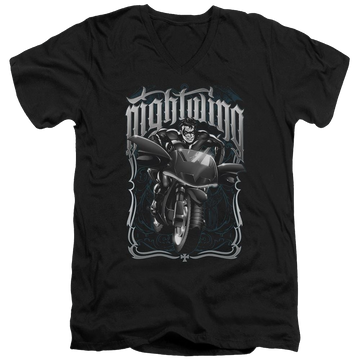 Black men's v-neck t-shirt with Batman Nightwing Biker graphic