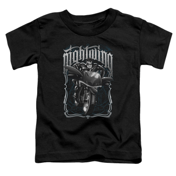 Black toddler t-shirt with Nightwing Biker graphic