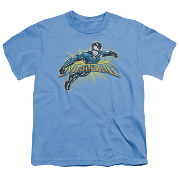 Carolina blue youth t-shirt for ages 8 to 12 with Nightwing Burst graphic