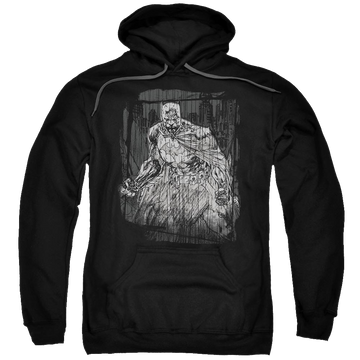 Black pullover hoodie with Batman Pencilled Rain graphic