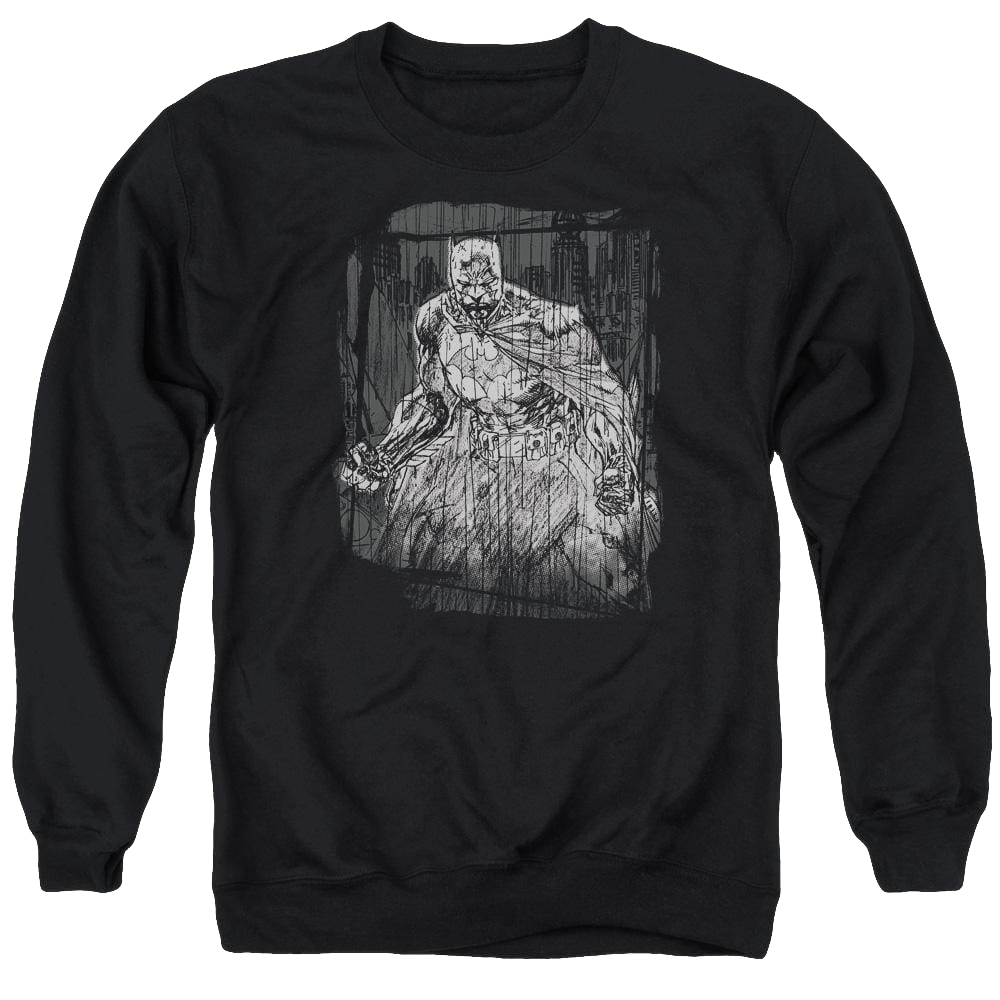 Batman Pencilled Rain - Men's Crewneck Sweatshirt Men's Crewneck Sweatshirt Batman   