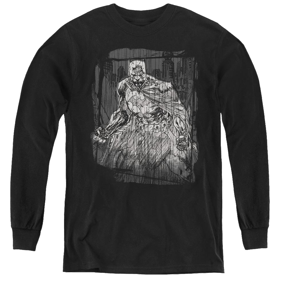 Dc Batman Pencilled Rain - Youth Long Sleeve T-Shirt Youth Long Sleeve T-Shirt Batman   
