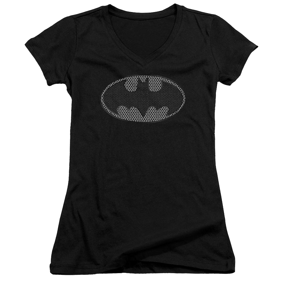 Batman Chainmail Shield - Juniors V-Neck T-Shirt Juniors V-Neck T-Shirt Batman   