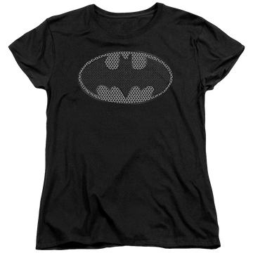 Black women's t-shirt with Batman Chainmail Shield graphic