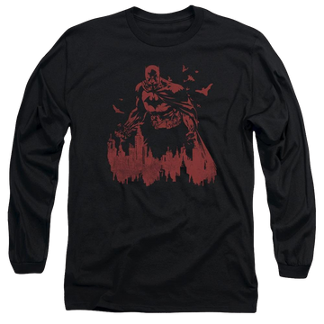 Black men's long sleeve t-shirt with Batman Red Knight graphic