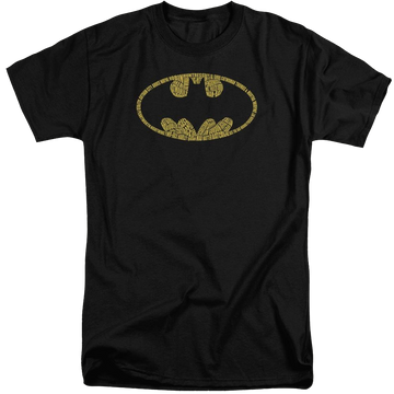 Black men's tall fit t-shirt with Batman Word Logo graphic