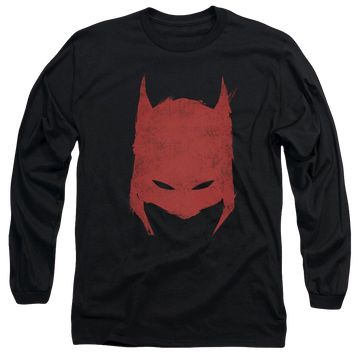 Black men's long sleeve t-shirt with Batman Hacked & Scratched graphic