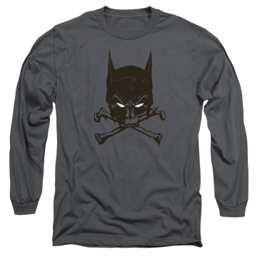 Charcoal men's long sleeve t-shirt with Batman Bat And Bones graphic