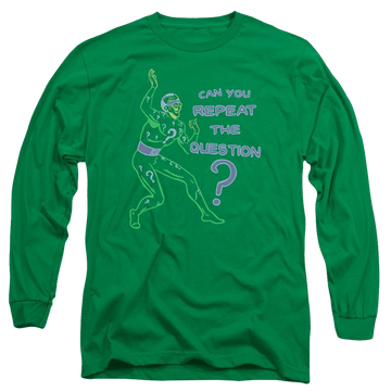 Kelly green men's long sleeve t-shirt with Batman Repeat graphic