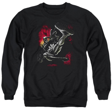 Black men's crewneck sweatshirt with Batman Kick Swing graphic