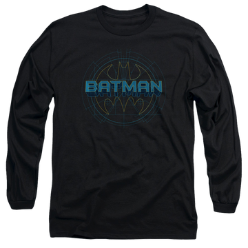 Black men's long sleeve t-shirt with Batman Bat Tech Logo graphic