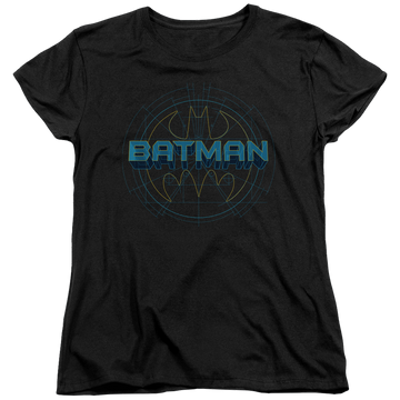 Black women's t-shirt with Batman Bat Tech Logo graphic