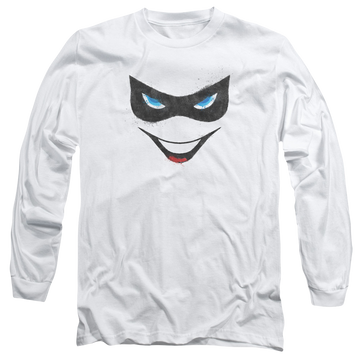 White men's long sleeve t-shirt with Harley Quinn Batman Harley Face graphic