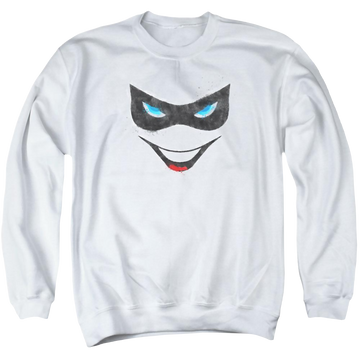 White men's crewneck sweatshirt with Harley Quinn Batman Harley Face graphic