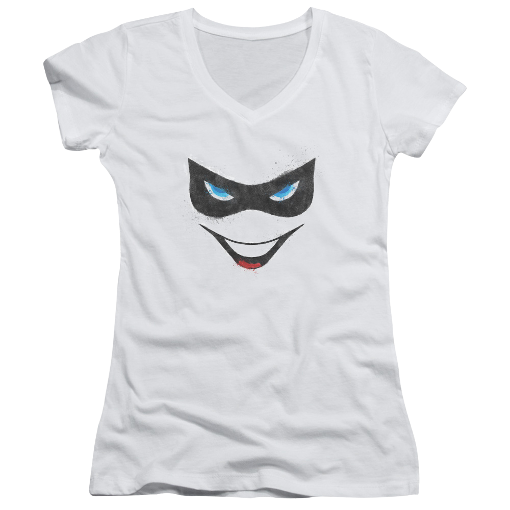 Batman Harley Face - Juniors V-Neck T-Shirt Juniors V-Neck T-Shirt Harley Quinn   