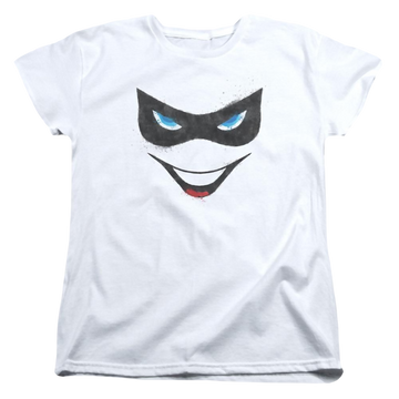 White women's t-shirt with Harley Quinn Batman Harley Face graphic