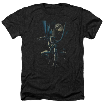 Charcoal men's heather t-shirt with Batman Calling All Bats graphic