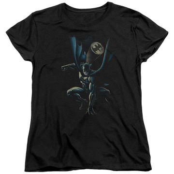 Black women's t-shirt with Batman Calling All Bats graphic