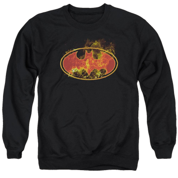 Black men's crewneck sweatshirt with Batman Flames Logo graphic