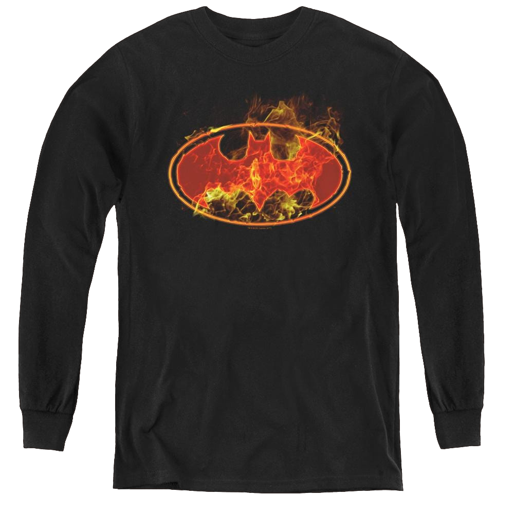 Dc Batman Flames Logo - Youth Long Sleeve T-Shirt Youth Long Sleeve T-Shirt Batman   