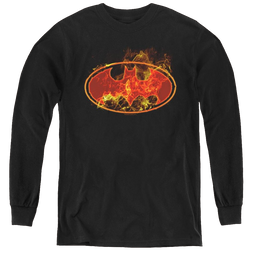 Dc Batman Flames Logo - Youth Long Sleeve T-Shirt Youth Long Sleeve T-Shirt Batman   
