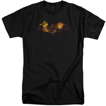 Black men's tall fit t-shirt with Batman Molten Logo graphic