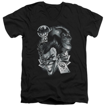 Black men's v-neck t-shirt with Batman Archenemies graphic