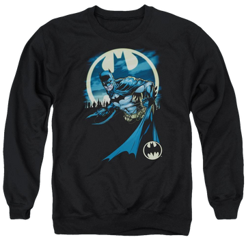 Black men's crewneck sweatshirt with Batman Heed The Call graphic