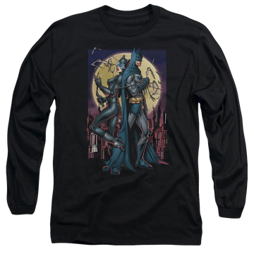 Black men's long sleeve t-shirt with Batman Paint The Town Red graphic
