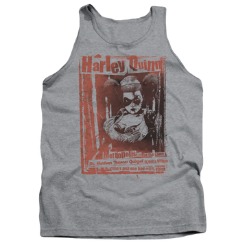 Athletic heather men's tank with Batman Dr Quinn graphic