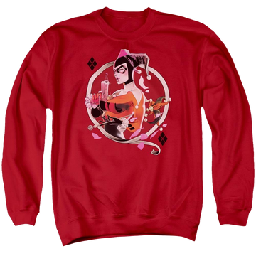 Red men's crewneck sweatshirt with Harley Quinn Batman Harley Q graphic