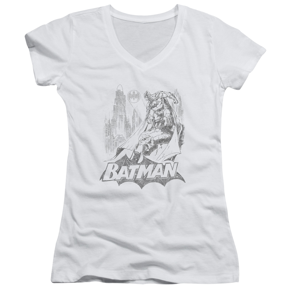 Batman Bat Sketch - Juniors V-Neck T-Shirt Juniors V-Neck T-Shirt Batman   