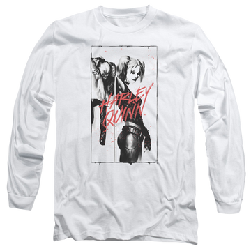White men's long sleeve t-shirt with Batman Inked Quinn graphic