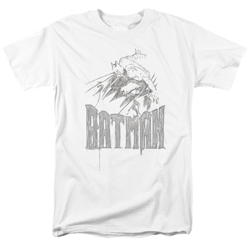 White men's regular fit t-shirt with Batman Knight Sketch graphic