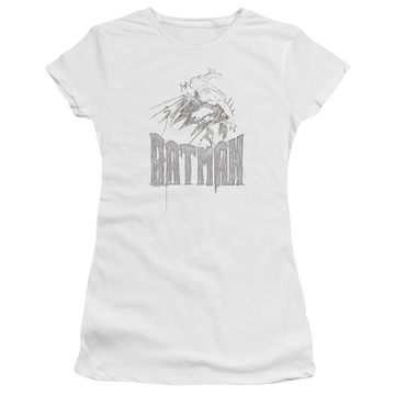 White juniors t-shirt with Batman Knight Sketch graphic