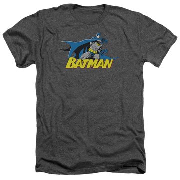 Charcoal men's heather t-shirt with Batman 8 Bit Cape graphic