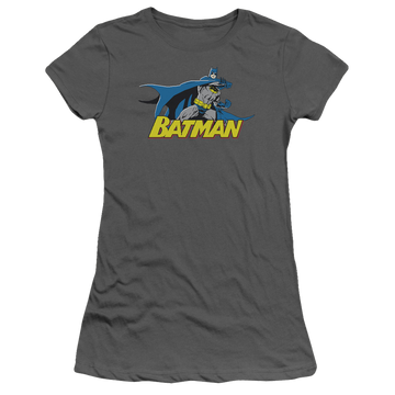 Charcoal juniors t-shirt with Batman 8 Bit Cape graphic