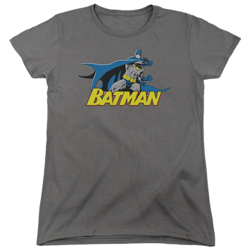 Charcoal women's t-shirt with Batman 8 Bit Cape graphic