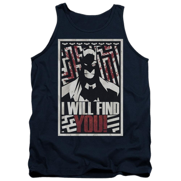 Navy men's tank with Batman I Will Fnd You graphic